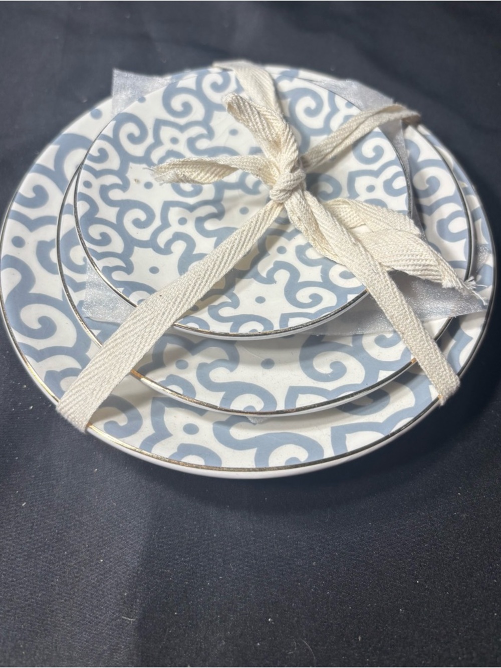New Gray Swirl Ceramic Trinket Plate Set of 3 NWT